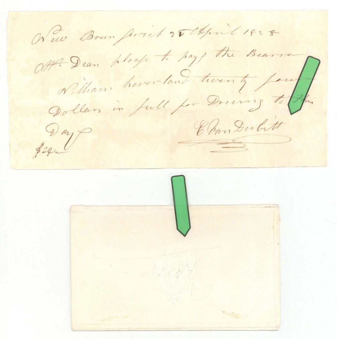 Pay Document signed by C. (Commodore Cornelius) Vanderbilt - 1828 dated Autograph