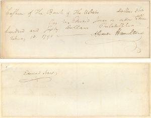 Matted Check signed by Alexander Hamilton - 1795 dated Autograph Check