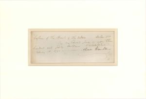 Matted Check signed by Alexander Hamilton - 1795 dated Autograph Check