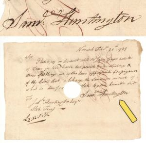 1789 dated Pay Order signed by Samuel Huntington - Signer of the Declaration of Independence - 1789 dated Autograph