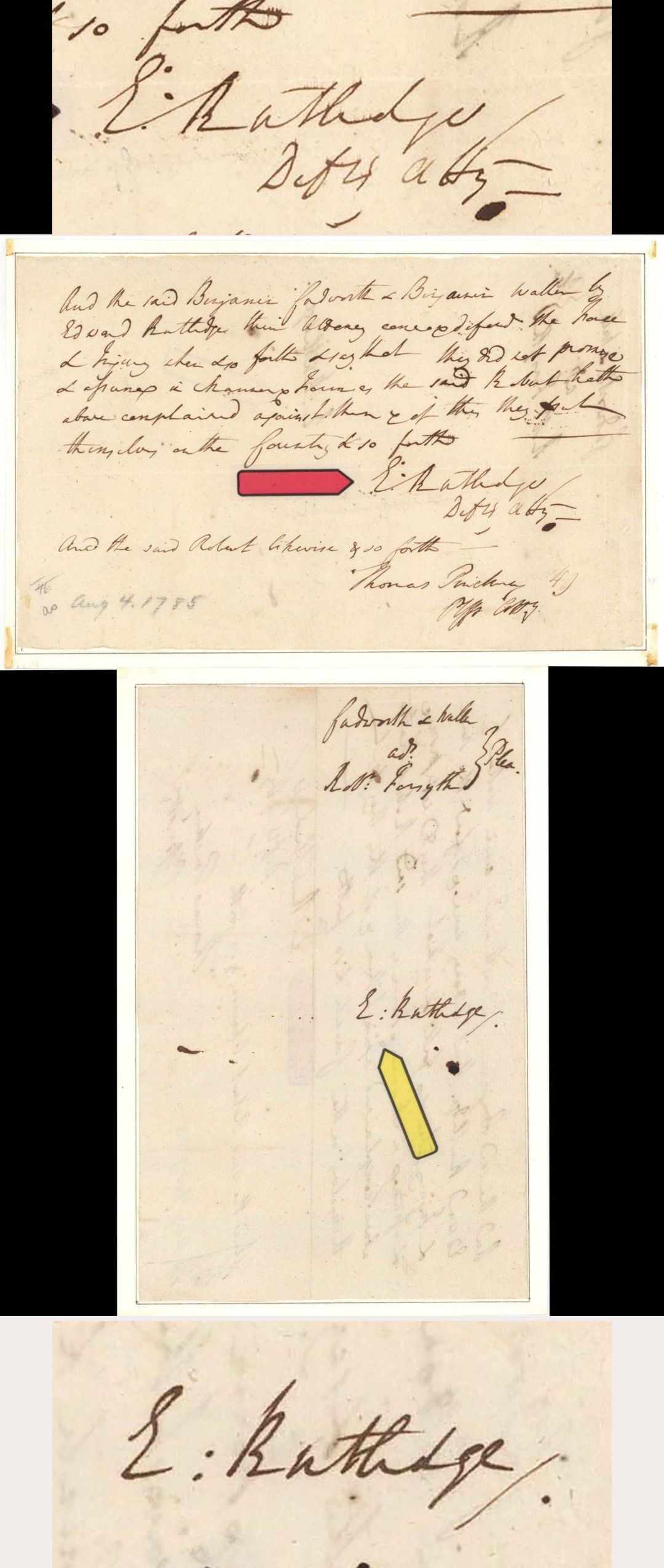 Early Document signed by Edward Rutledge twice - Signer of the Declaration of Independence - 1785 dated Autograph