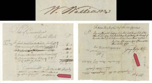 State of Connecticut Pay Order signed by William Williams and Geo Wyllys - Signer of Declaration of Independence - 1793 dated Autograph