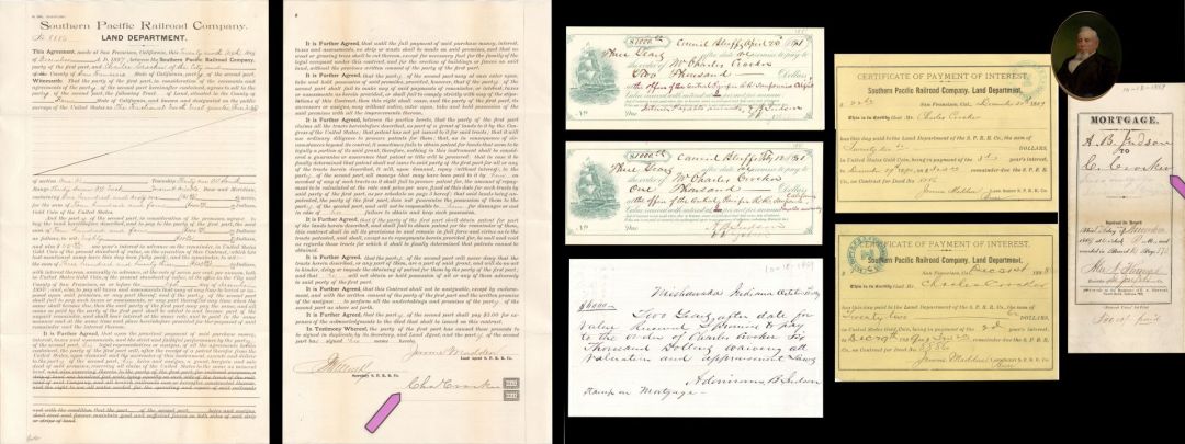 Land and Mortgage Deed Most Likely Signed by Charles Crocker - 1869-1887 dated Autograph
