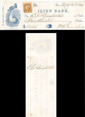Eliphalet Remington Jr. Check Signed Twice - 1866 dated Autographs