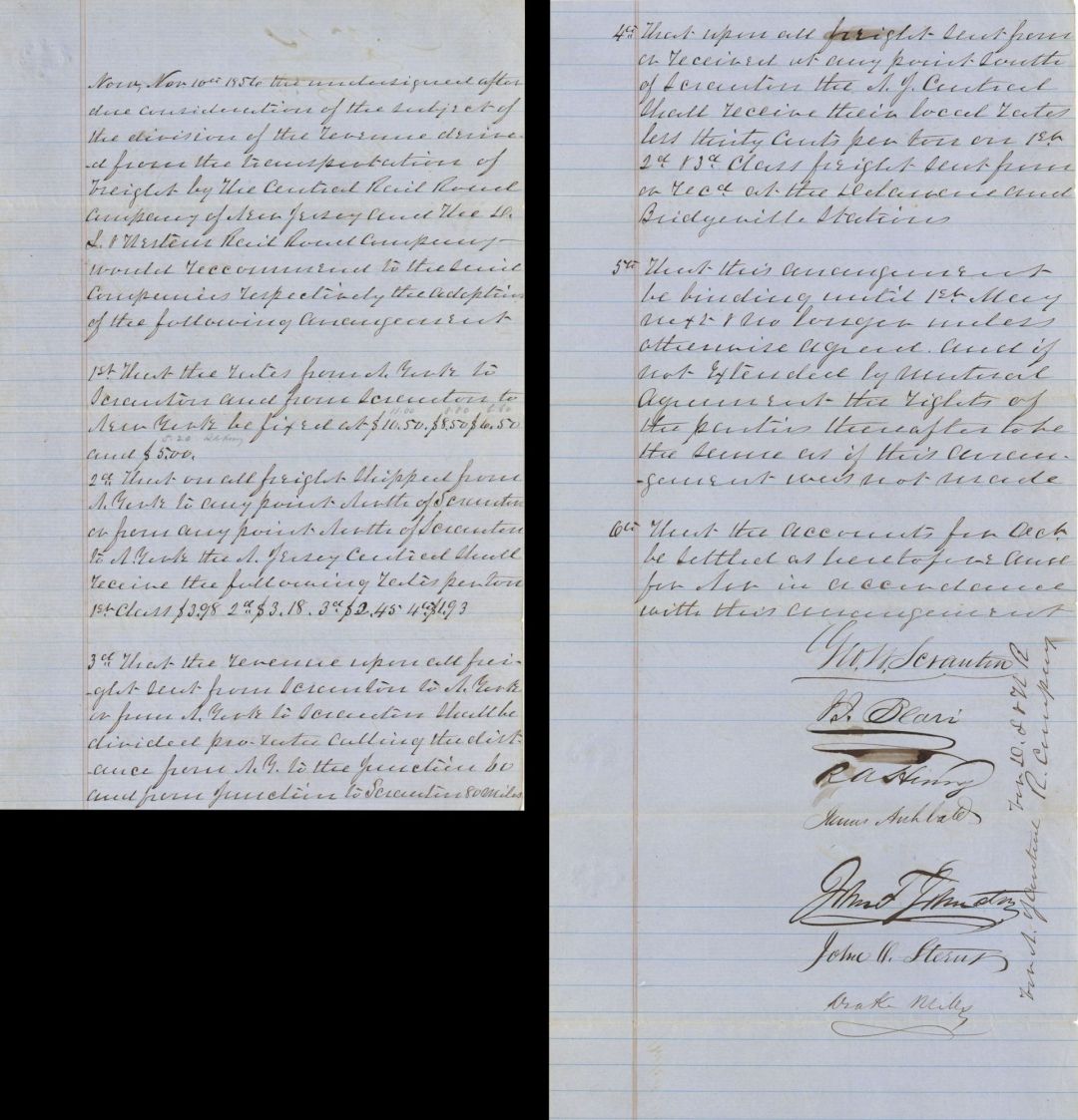 Freight Agreement signed by John Taylor Johnston - 1856 dated Autograph