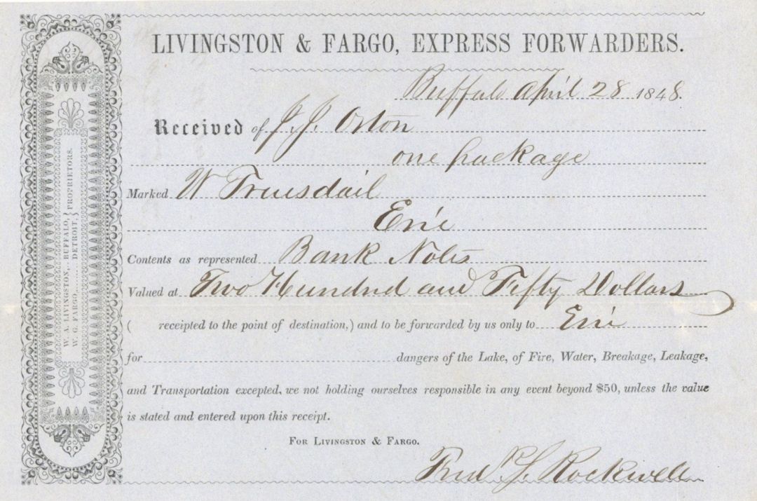 Livingston and Fargo, Express Forwarders