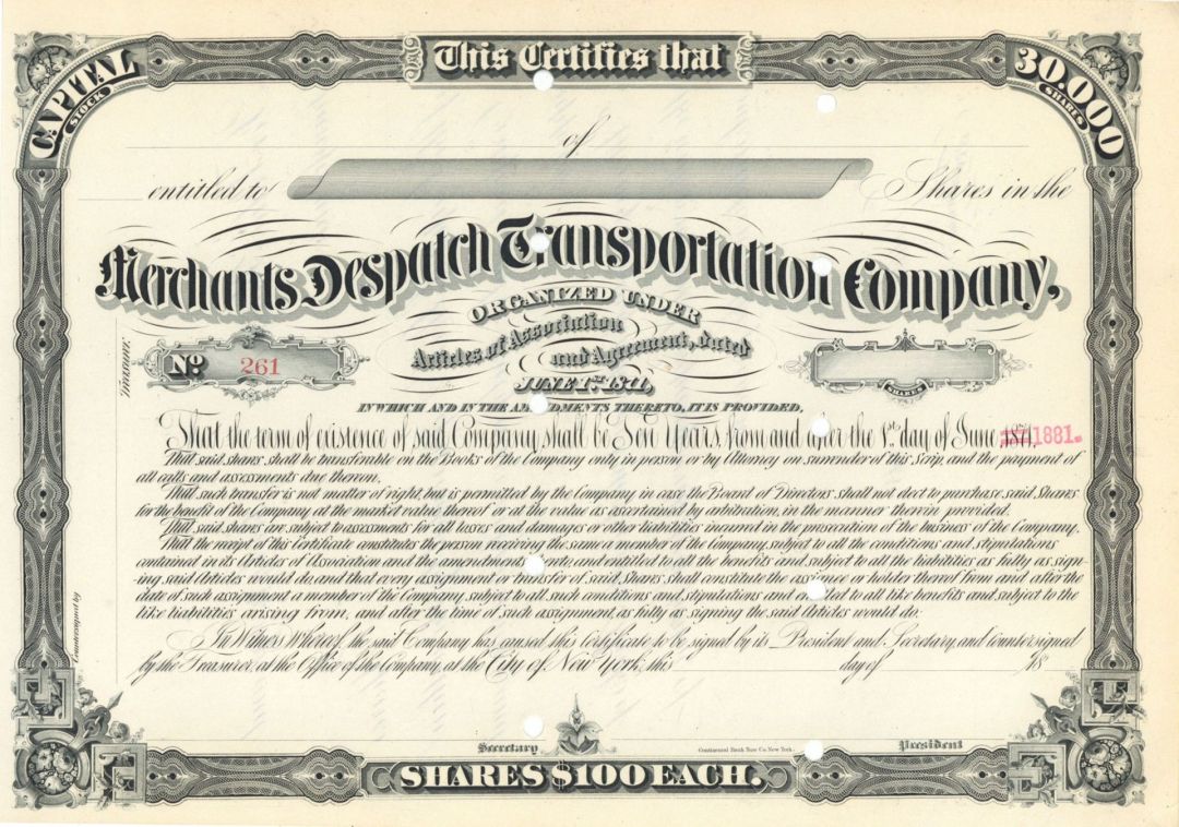 Merchants Despatch Transportation Co. - Unissued Stock Certificate