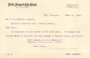 Wells Fargo and Co's Bank - 1896 dated Express Document