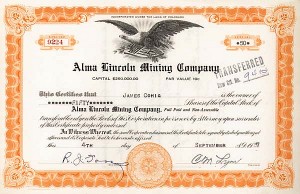 Alma Lincoln Mining Co. - Colorado Mining Stock Certificate