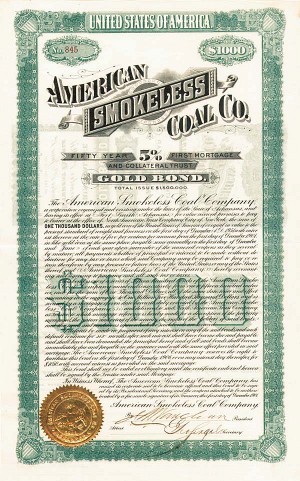 American Smokeless Coal Co. - $1000 - Bond (Uncanceled)