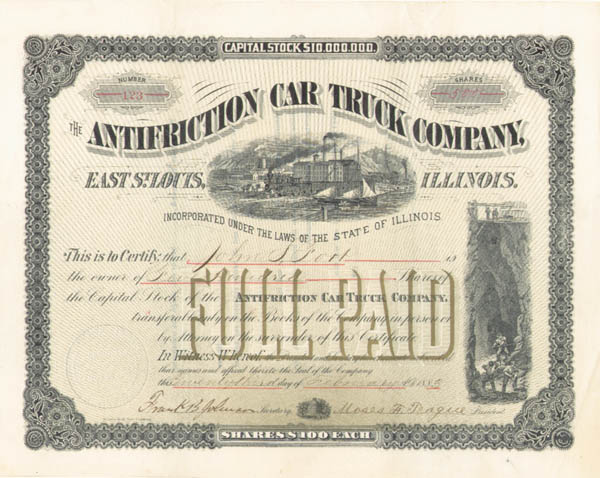 Antifriction Car Truck Co. - East St. Louis - Stock Certificate (Uncanceled)