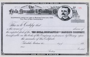 Hecla Mercantile and Banking Co. - Unissued Montana Stock Certificate - Circa 1890's