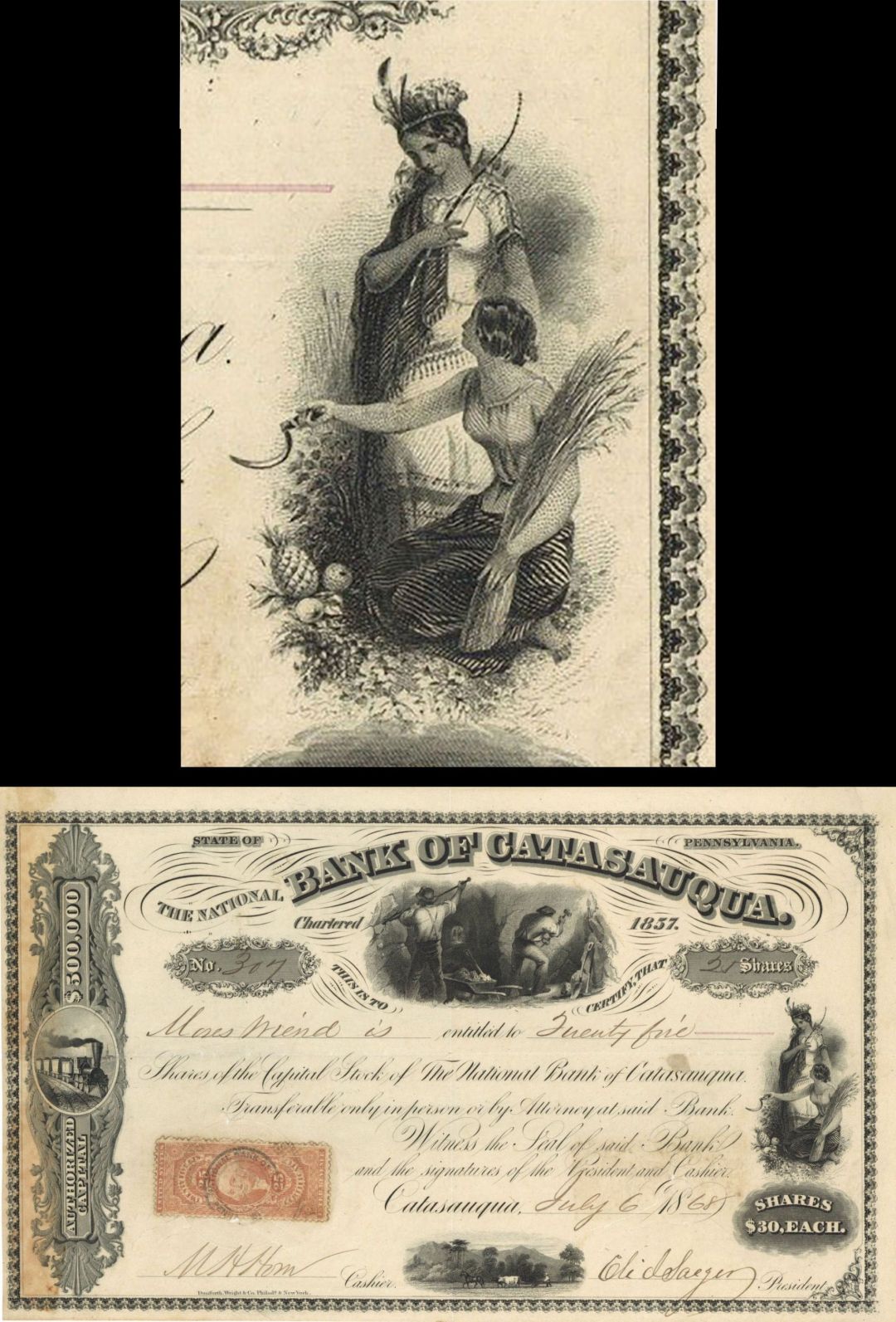 Bank of Catasauqua - 1865-1870 dated Stock Certificate