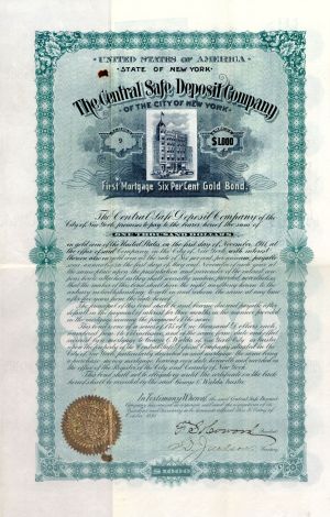 Central Safe Deposit Co. of the city of New York - 1891 dated $1,000 Bond (Uncanceled)