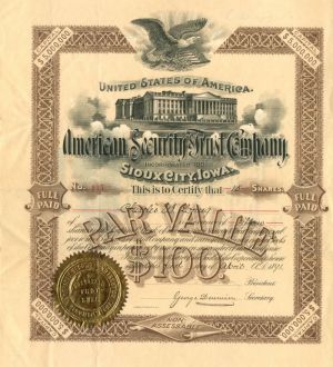 American Security and Trust Co. - $100 Bond