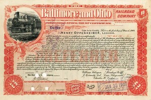 Henry Oppenheimer signed Baltimore and Ohio Railroad Stock Certificate - Issued to and Signed at Back