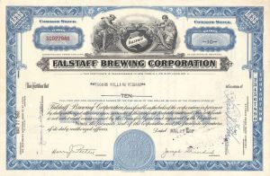 Falstaff Brewing Corp. - 1962-1970 dated Brewery Stock Certificate - Important Supreme Court History