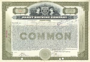 Pabst Brewing Co. - 1910 dated Beer Stock Certificate