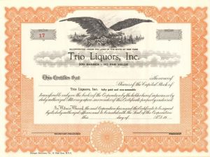 Trio Liquors, Inc. - Stock Certificate