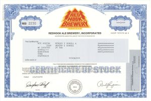 Redhook Ale Brewery, Inc. -  1998 dated Stock Certificate