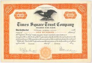 Times Square Trust Company - 1930's dated New York Banking Stock Certificate