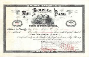 Peoples Bank of McKeesport - 1902-1911 dated Stock Certificate
