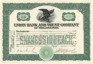 Union Bank and Trust Co. of Philadelphia - 1927 or 1928 dated Stock Certificate