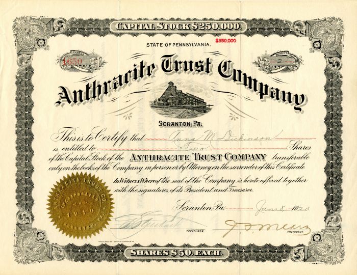 Anthracite Trust Co. - Stock Certificate