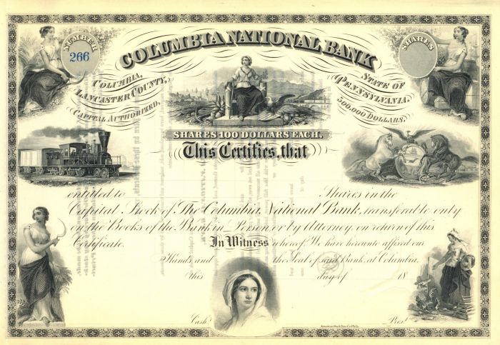 Columbia National Bank - Stock Certificate