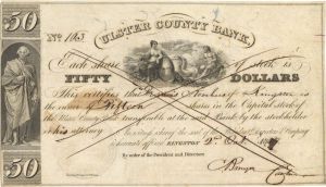 Ulster County Bank - 1837 dated Early Banking Stock Certificate