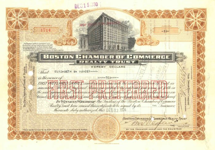 Boston Chamber of Commerce Realty Trust - Stock Certificate
