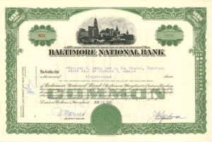 Baltimore National Bank - Stock Certificate