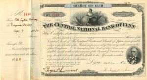 Central National Bank of Lynn - Stock Certificate