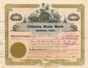 Citizens State Bank - Stock Certificate