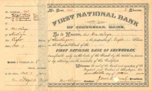 First National Bank of Skowhegan, Maine - Stock Certificate