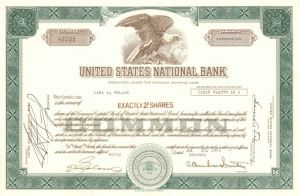 United States National Bank - Stock Certificate