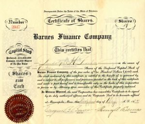 Barnes Finance Co. - Stock Certificate