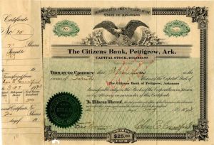 Citizens Bank, Pettigrew, Arkansas. - Stock Certificate