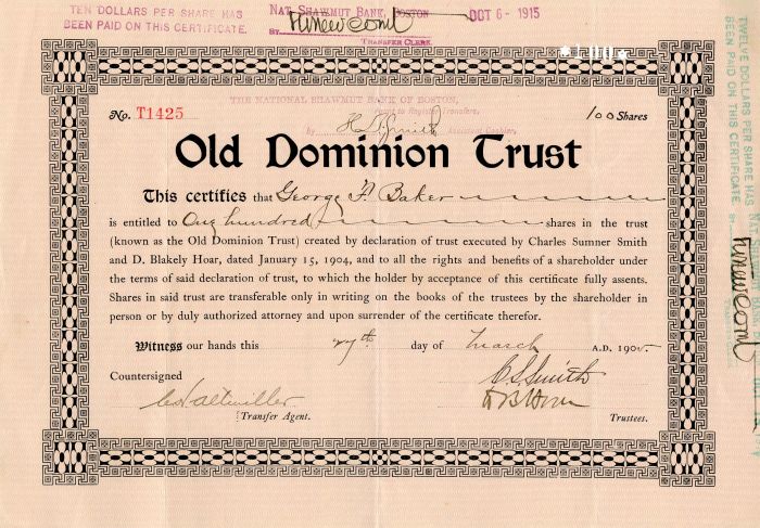 Old Dominion Trust - Stock Certificate