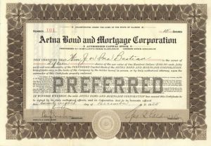 Aetna Bond and Mortgage Corporation - Stock Certificate