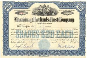 Broadway Merchants Trust Co. - Stock Certificate