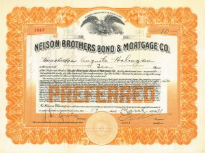Nelson Brothers Bond & Mortgage Co. - 1931 dated Stock Certificate