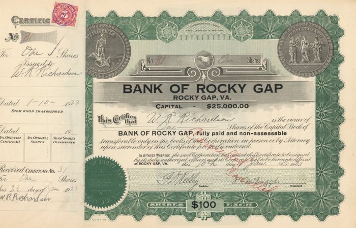 Bank of Rocky Gap - Stock Certificate
