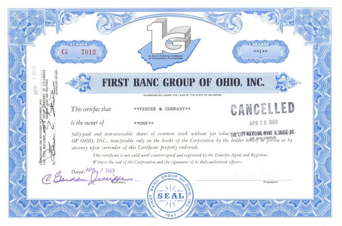 First Banc Group of Ohio, Inc. - Stock Certificate