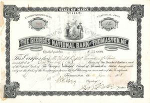 Georges National Bank of Thomaston, ME. - Stock Certificate