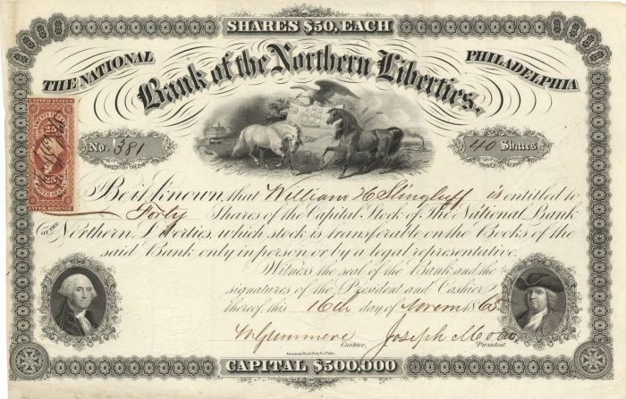 National Bank of the Northern Liberties - Banking Stock Certificate