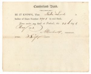 Cumberland Bank - Stock Certificate