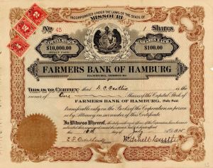 Farmers Bank of Hamburg - Stock Certificate