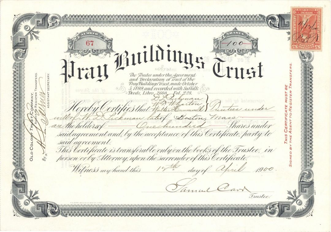 Pray Buildings Trust - Stock Certificate