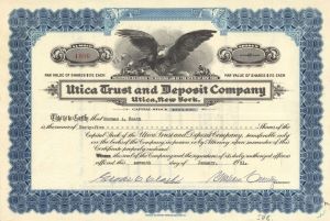 Utica Trust and Deposit Co. Utica, New York - 1931 dated Stock Certificate
